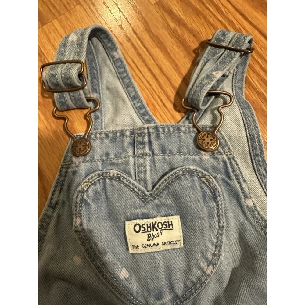 Oshkosh B'Gosh Denim Overalls with Pink Hearts Baby Girl 12 Months